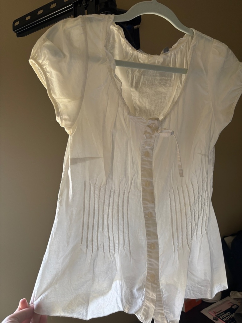 NY Collection White Short Sleeve Ruffle-Front Blouse - Picture 5 of 8